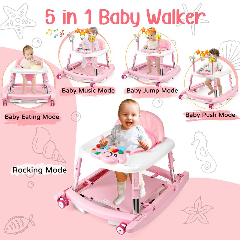Convertible 5-in-1 Baby Walker with Music & Rocking Modes