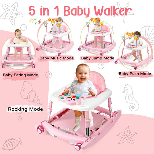Convertible 5-in-1 Baby Walker with Music & Rocking Modes